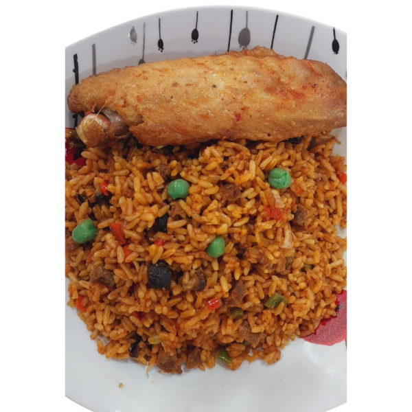 Jollof Rice (Garnished) with Fried Turkey